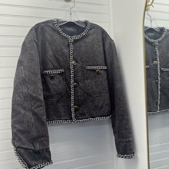 NWT R13 $2390 Chain Embelished Crop denim jacket - Picture 5 of 15